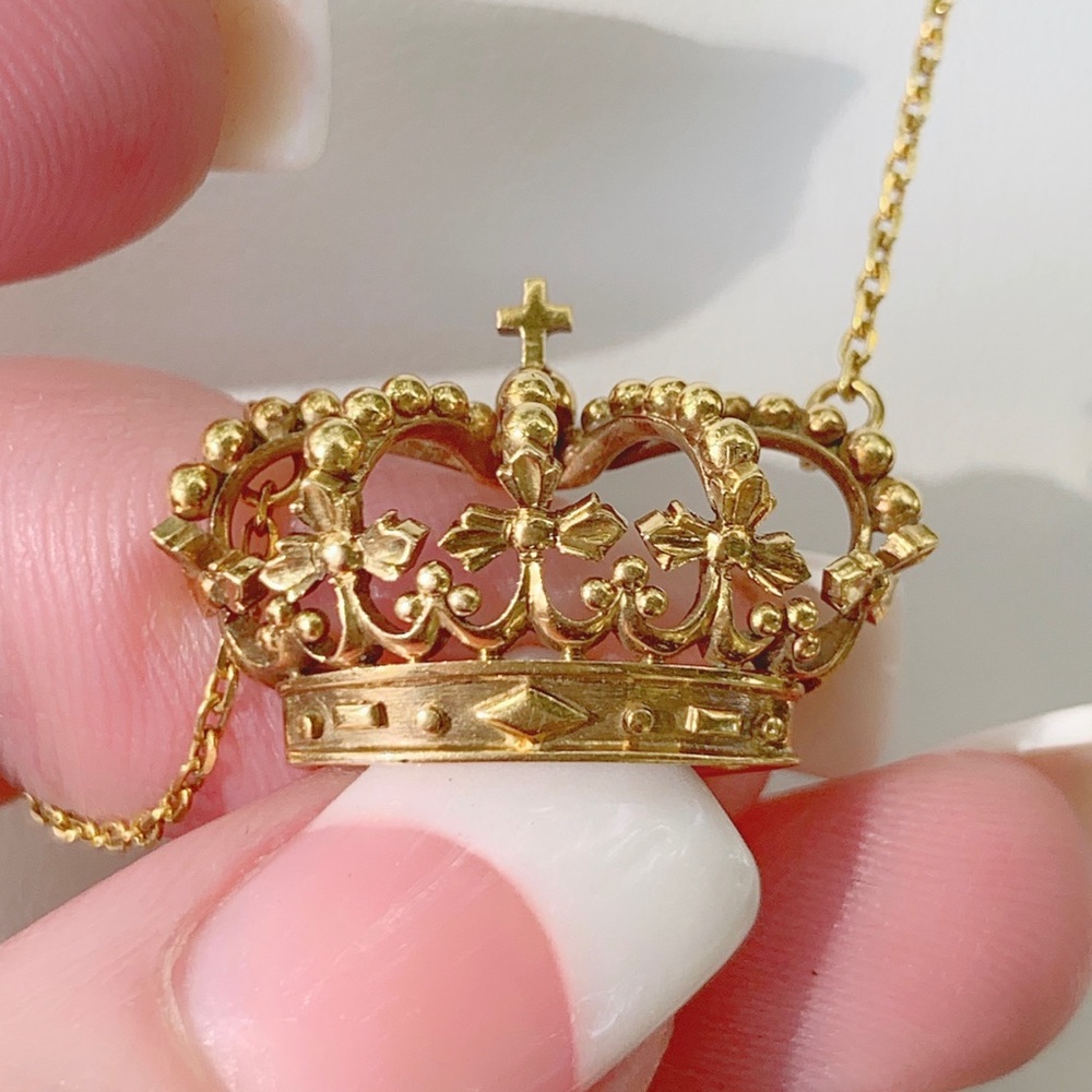 đĽ 18K Diamond Cut Princess Crown Necklace HEAVY - Picture 4 of 8